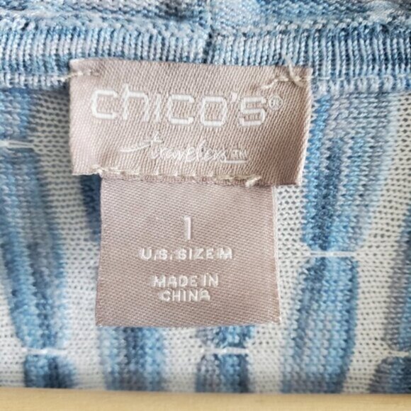 Chico's Travelers Blue and White Draped Cardigan Size (1) Medium - Picture 4 of 6